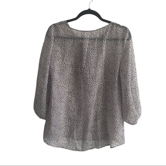 SILK Popover Printed Semi-Sheer Blouse With Tie Neck Grey Blue M - Picture 6 of 10